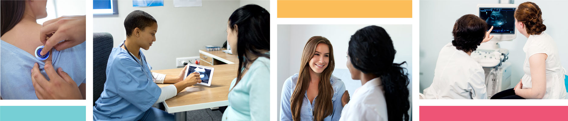 Photo collage of women's health doctors and patients