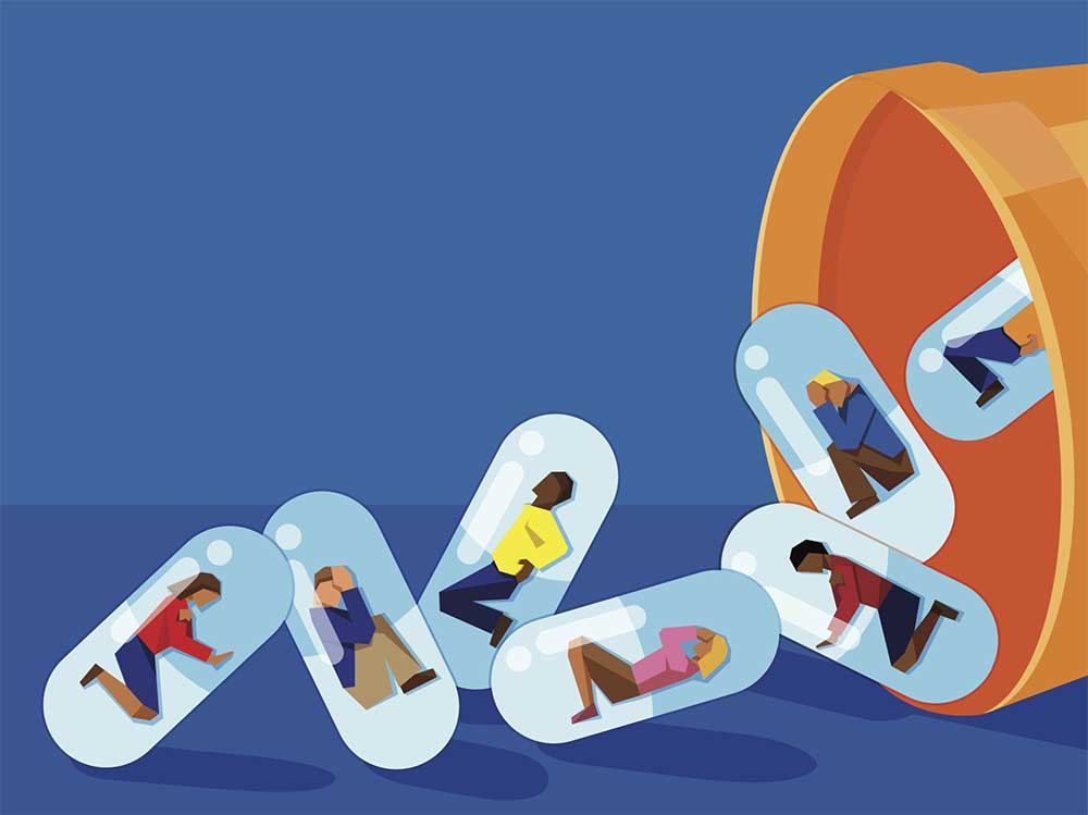 Illustration of people and pills